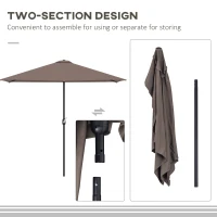 Outsunny 9ft Half Round Umbrella Outdoor Patio Garden Balcony Parasol Window Sun Shade w/ 5 Ribs Coffee(m-7)