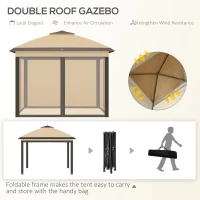 Outsunny 11' Pop-Up Tent Gazebo w/ Netting, Beige(m-4)