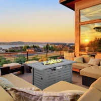 Outsunny 42 Inch Outdoor Propane Gas Fire Pit Table, 50,000 BTU Auto-Ignition Rectangular Gas Firepit with Slat Tabletop, Lid, Lava Rocks, Rain Cover, CSA Certification, Black(m-2)
