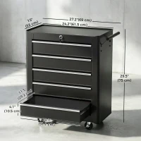 HOMCOM Rolling Tool Chest, 5-Drawer Lockable Tool Cabinet with 4 Wheels, Handle, Toolbox Storage Organizer for Garage, Workshop, Repair Shop, Black(m-3)