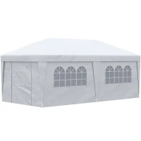 Outsunny 10' x 19.5' Pop Up Canopy Tent Height Adjustable Event Shelter w/ Sidewalls, Leg Weight Bags, Wheeled Carry Bag, White(m-11)