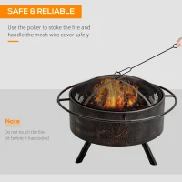 Outsunny 30" Outdoor Fire Pit with Screen Cover, Portable Wood Burning Firebowl Basin with Poker for Patio, Backyard, Black(m-6)