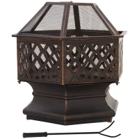 Outsunny 24.5" Outdoor Fire Pit with Mesh Lid, Portable Wood Burning Firebowl with Poker for Patio, Backyard, Bronze(m-11)