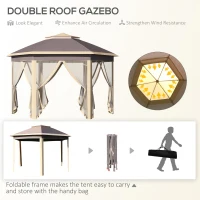 Outsunny 11' x 13' Pop Up Gazebo Canopy Tent with Zippered Mesh Sidewalls and Carrying Bag, Event Tent Shelter for Patio Garden Backyard, Beige(m-4)