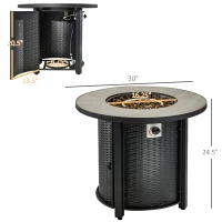 Outsunny 30 Inch Propane Fire Pit Table, 40,000BTU Round Gas Firepit with Protective Cover, Lid and Lava Rocks, CSA Certification for Outdoor, Patio, Black(m-4)