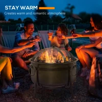 Outsunny 30" Outdoor Fire Pit Grill, Portable Steel Wood Burning Bowl, Cooking Grate, Poker, Spark Screen Lid for Patio, Backyard, BBQ, Camping, Bronze Colored(m-4)