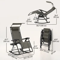 Outsunny 2 in 1 Adjustable Zero Gravity Reclining Lounge Chair Garden Recliner and Rocker Foldable Sun Lounger Napping Seat w/ Headrest & Tray Grey(m-3)