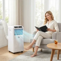 HOMCOM 10,000BTU Mobile Portable Air Conditioner with Cooling, Dehumidifier, 2 Speed Fans, 24-Hour Timer for Bedroom, White(m-1)