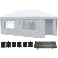 Outsunny 10' x 19.5' Pop Up Canopy Tent Height Adjustable Event Shelter w/ Sidewalls, Leg Weight Bags, Wheeled Carry Bag, White(m-1)