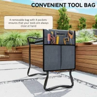 Outsunny Garden Kneeler and Seat, Foldable Gardening Stool Bench with Thick EVA Foam Kneeling Pad and Large Tool Pouch, Grey(m-6)