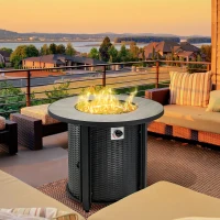 Outsunny 30 Inch Propane Fire Pit Table, 40,000BTU Round Gas Firepit with Protective Cover, Lid and Lava Rocks, CSA Certification for Outdoor, Patio, Black(m-2)