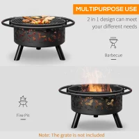 Outsunny 31" Outdoor Fire Pit, Portable Steel Wood Burning Bowl, Handle Ring, Poker, Spark Screen Lid for Patio, Backyard, Bonfire, Campfire, Black(m-4)