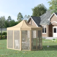 Outsunny 13' x 10' Pop Up Gazebo, Octagon Canopy Tent with Zippered Mesh Sidewalls, Weight Bags, Height Adjustable and Carrying Bag, Event Tent for Patio Garden Backyard, Beige(m-1)