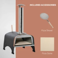Outsunny Outdoor Pizza Oven, Portable Pellet Wood Fired Pizza Maker, 12" Stainless Steel Pizza Grill with Stone and Peel Accessories for Outside, Backyard, Outdoor Kitchen(m-7)