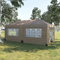 Outsunny 10' x 19.5' Pop Up Canopy Tent Height Adjustable Event Shelter w/ Sidewalls, Leg Weight Bags, Wheeled Carry Bag, Brown(m-2)
