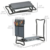 Outsunny Garden Kneeler and Seat, Foldable Gardening Stool Bench with Thick EVA Foam Kneeling Pad and Large Tool Pouch, Grey(m-3)