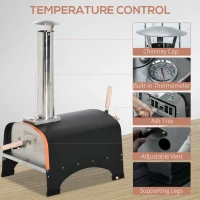 Outsunny Outdoor Pizza Oven, Portable Pellet Wood Fired Pizza Maker, 12" Stainless Steel Pizza Grill with Stone and Peel Accessories for Outside, Backyard, Outdoor Kitchen(m-6)