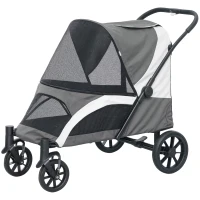 PawHut Foldable Pet Stroller for Medium Dogs with Four Big Wheels, Shock-Absorbing Frame, Safety Leashes, Brakes, Dark Grey(m-2)