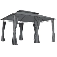 Outsunny 10' x 13' Double Roof Patio Gazebo, Outdoor Gazebo with Curtains, for Garden, Lawn, Backyard and Deck, Grey(m-8)