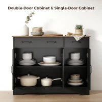 HOMCOM Sideboard Buffet Cabinet, 43" Farmhouse Kitchen Cabinet with 3 Barn Doors, 2 Drawers, 2 Adjustable Shelves, Black(m-4)