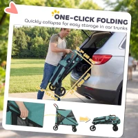 PawHut Dog Stroller Easy Fold Pet Stroller for Large Dogs Up to 66lbs with 4-Wheel Shock Absorption & One-Foot Brake Turquoise(m-7)