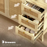 HOMCOM 47" Buffet Cabinet with Soft-Close Doors, Rattan Sideboard with Drawers, Adjustable Shelf and Wooden Legs, Natural(m-5)