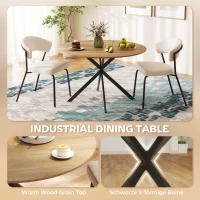HOMCOM 47" Round Kitchen Table for 4, Industrial Dining Table with Steel Legs for Dining Room, Brown and Black(m-4)