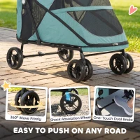 PawHut Dog Stroller Easy Fold Pet Stroller for Large Dogs Up to 66lbs with 4-Wheel Shock Absorption & One-Foot Brake Turquoise(m-5)