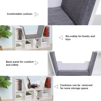 HOMCOM 6-Cubby Bookcase with Seat Cushion, Cube Storage Shelf with Reading Nook for Home Office, Study, Grey(m-10)