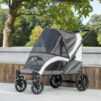 PawHut Foldable Pet Stroller for Medium Dogs with Four Big Wheels, Shock-Absorbing Frame, Safety Leashes, Brakes, Dark Grey(m-8)