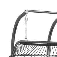Outsunny Double Wicker Egg Swing Chair with Stand, Foldable Hanging Egg Chair with UV Resistant Cushion, Headrest, Cream White(m-12)