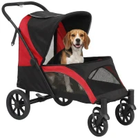 PawHut Foldable Pet Stroller for Medium Dogs with Four Big Wheels, Shock-Absorbing Frame, Safety Leashes, Brakes, Black(m-9)