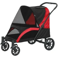 PawHut Foldable Pet Stroller for Medium Dogs with Four Big Wheels, Shock-Absorbing Frame, Safety Leashes, Brakes, Black(m-2)
