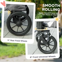 PawHut Foldable Pet Stroller for Medium Dogs with Four Big Wheels, Shock-Absorbing Frame, Safety Leashes, Brakes, Dark Grey(m-7)