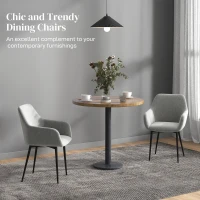 HOMCOM Dining Chairs Set of 2, Velvet-look Fabric Upholstered Kitchen Chairs with Backrest, Armrests and Steel Legs, Dark Grey(m-4)