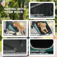 PawHut Dog Stroller Easy Fold Pet Stroller for Large Dogs Up to 66lbs with 4-Wheel Shock Absorption & One-Foot Brake Turquoise(m-6)