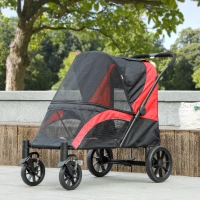 PawHut Foldable Pet Stroller for Medium Dogs with Four Big Wheels, Shock-Absorbing Frame, Safety Leashes, Brakes, Black(m-8)
