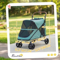 PawHut Dog Stroller Easy Fold Pet Stroller for Large Dogs Up to 66lbs with 4-Wheel Shock Absorption & One-Foot Brake Turquoise(m-3)