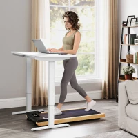 Soozier 2.5HP Walking Pad, Wood Under Desk Treadmill with Remote Control, Transport Wheels and LED Display for Home Gym Office(m-2)