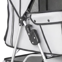 PawHut 3 Wheels Foldable Dog Stroller with Storage Basket, Adjustable Canopy, Cupholder for Miniature and Small Dogs, Grey(m-10)