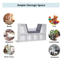 HOMCOM 6-Cubby Bookcase with Seat Cushion, Cube Storage Shelf with Reading Nook for Home Office, Study, Grey(m-16)