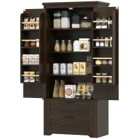 HOMCOM Farmhouse Kitchen Pantry Storage Cabinet, 64" Freestanding Kitchen Pantry Cabinet with Drawers, Distressed Dark Brown(m-2)