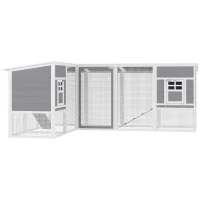 PawHut Chicken Coop with Run, L-Shaped Wooden Chicken House with 2 Houses, Outdoor Hen House with Waterproof Roof and Ramps(m-2)