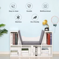 HOMCOM 6-Cubby Bookcase with Seat Cushion, Cube Storage Shelf with Reading Nook for Home Office, Study, Grey(m-18)