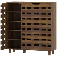 HOMCOM Shoe Cabinet, 17-20 Pairs Shoe Storage Cabinet with Hollowed-Out Doors, Distressed Brown(m-10)