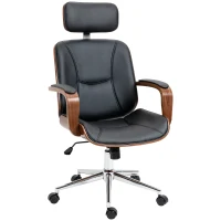 HOMCOM Office Chair, PU Leather Desk Chair with Removable Headrest, Adjustable Height, Tilt Function and with Wheels, Black(m-9)