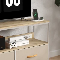 HOMCOM TV Stand with Charging Station, TV Table with 2 Foldable Linen Drawers and Open Shelf for 47 Inch TV, Oak(m-11)