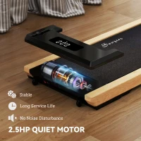Soozier 2.5HP Walking Pad, Wood Under Desk Treadmill with Remote Control, Transport Wheels and LED Display for Home Gym Office(m-4)
