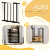 PawHut 30 Inch Tall Pet Gate with Door Dog Gate and Barrier Indoor for Stairs, Pressure-Mounted Safety Gate, Black(m-6)