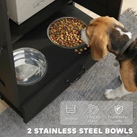 PawHut Pet Food Storage Container Dog Feeding Station w/ Adjustable Panel, Hooks, for Medium Sized Dogs, Black(m-6)